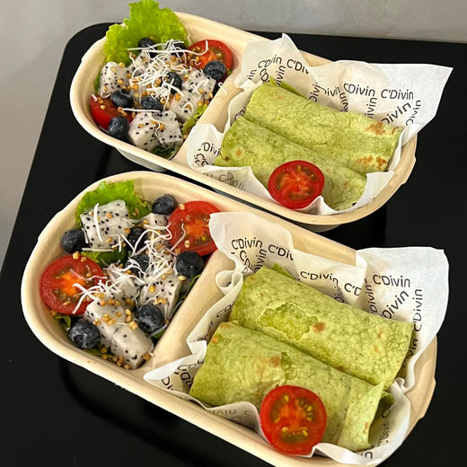 喇叭花一次性纸浆餐盒轻食沙拉盒饭盒快餐盒水果盒可降解甘蔗浆双格三格烤肉盒 商品图2