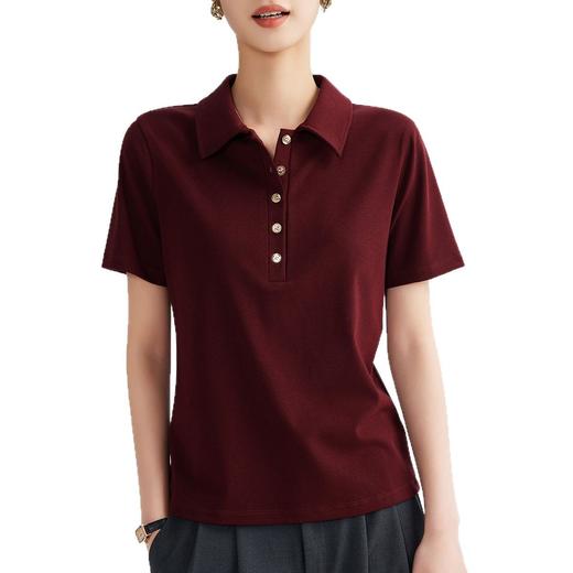 「自j」全新升级【铂金会员109/天猫149/差价40】(73112)洛诗琳轻氧感翻领休闲短袖T恤2025夏季显瘦正肩金扣polo小衫 商品图4