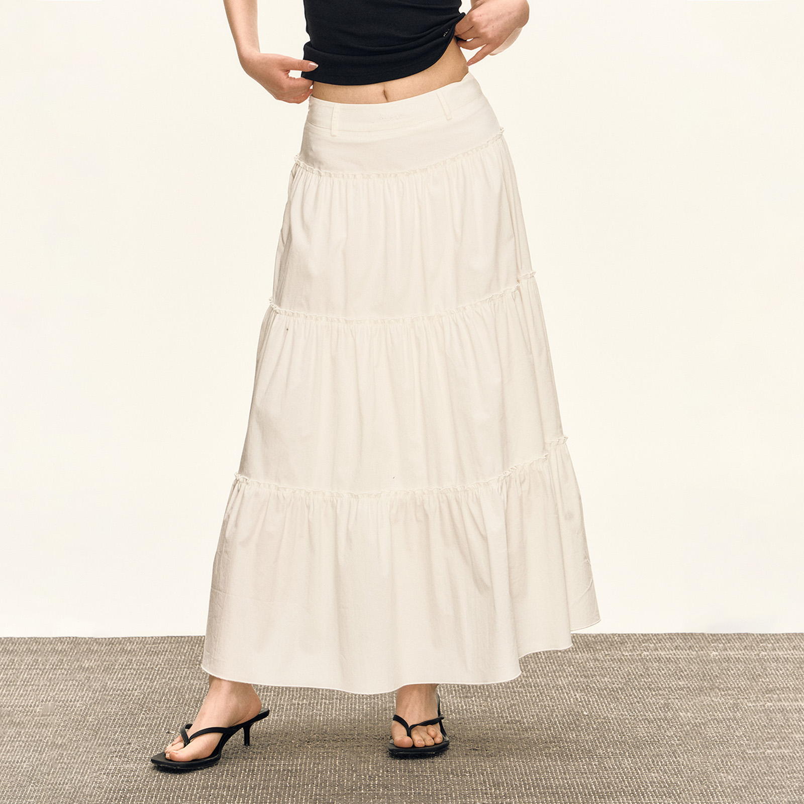 Ariseism 美式复古白色半身裙女2025夏季新款百褶裙子a字蛋糕裙