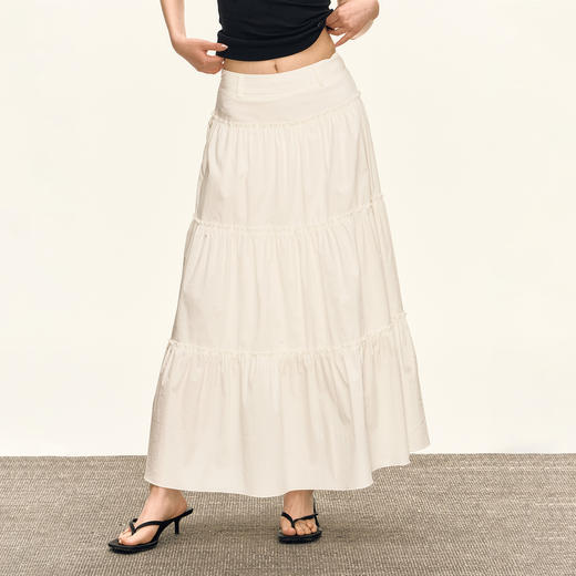 Ariseism 美式复古白色半身裙女2025夏季新款百褶裙子a字蛋糕裙 商品图0