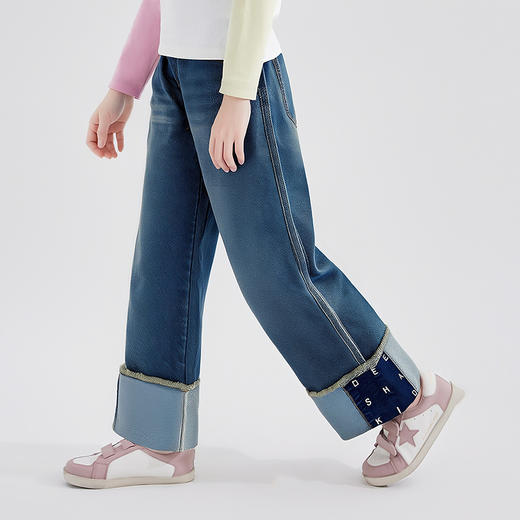 笛莎Deesha 童装女童裤子2025秋新款女童宽松阔腿绣花翻脚口牛仔裤 商品图1