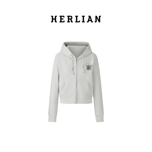 Herlian2025年秋季新品女士格纹钉珠立体花瓣装饰短版卫衣开衫 商品图4