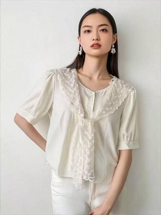 夏季最后清仓【韩系小衫】（赠送披肩）25082棉短款简约短袖小衫-喜出 商品图3