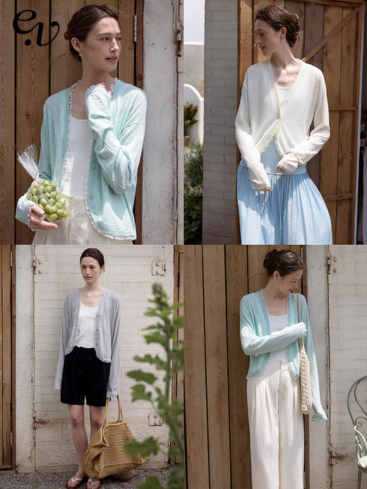 Even Vintage | 棉亚麻混纺 弧形下摆宽松百搭长袖防晒花边开衫 商品图0