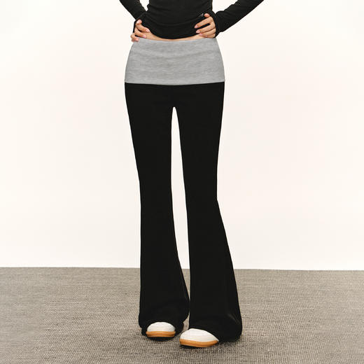 Ariseism 美式翻腰修身白色微喇叭裤女春季新款运动瑜伽阔腿裤子 商品图2