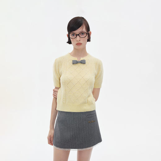 Herlian2025年秋季新品女士可拆卸蝴蝶结装饰针织短袖 商品图2