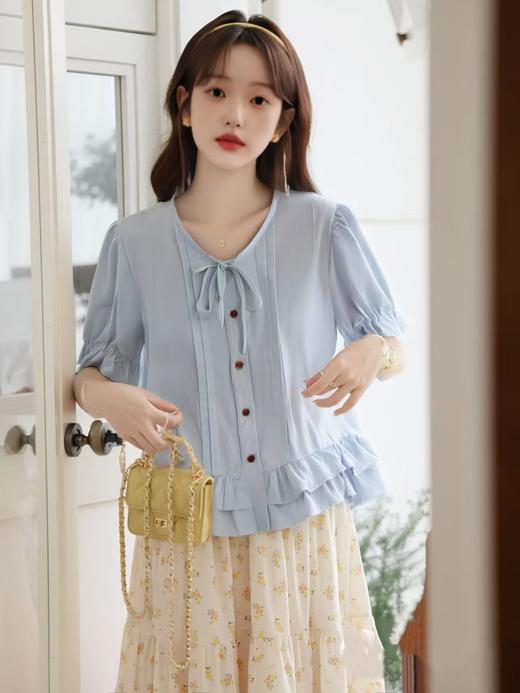 【韩系小衫】25088系带双层蛋糕短袖小衫-喜出 商品图5