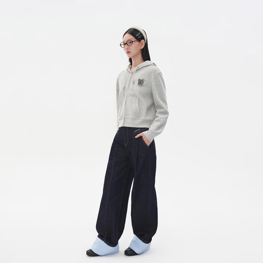 Herlian2025年秋季新品女士格纹钉珠立体花瓣装饰短版卫衣开衫 商品图1