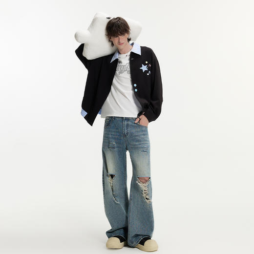 YKYB黄子韬外套夹克情侣青春活力星梦乐动撞色领水波纹撞色翻领上衣Y53FWT073 商品图5