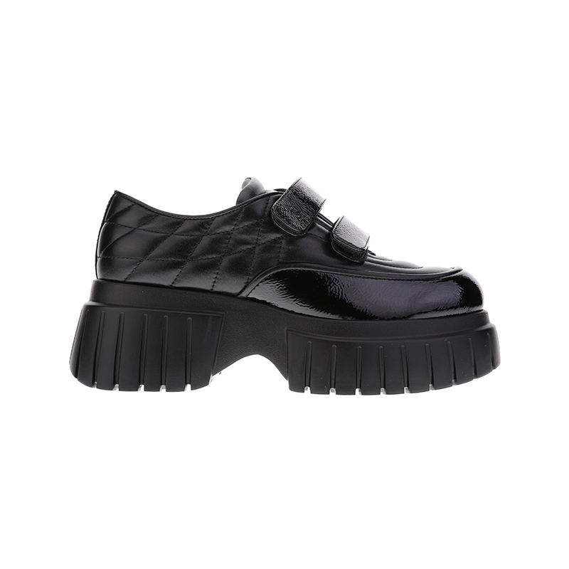 sheme女士厚底防滑增高亮皮乐福鞋格菱纹年轻帅气可定制