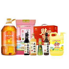 金龙鱼（浓香花生油5L+珍品长粒香5KG+洁劲柠檬洗洁精1.12KG+财运亨通调味品500ML+480ML+100ML+420ML）套餐