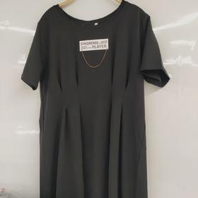 XC7602夏季极简舒适百搭显瘦黑色圆领短袖宽松休闲时尚直筒中长款连衣裙A3-1