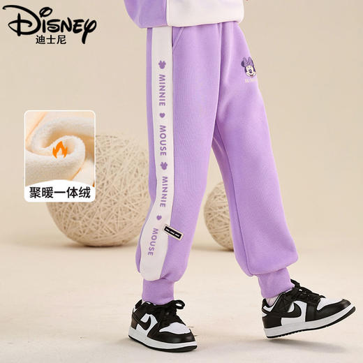 迪士尼儿童加绒裤子女孩加厚冬季女童卫裤一体绒女大童保暖裤外穿 商品图2