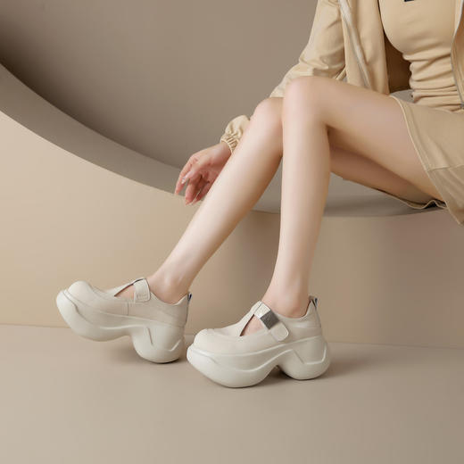 【预售5天】超轻厚底松糕T字带乐福鞋女真皮小个子增高舒适圆头百搭小皮鞋AD&854-639 商品图3