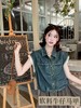 【时装系列】ME TOWN'S （三季可穿）E3199可抽绳100%棉翻领蕾丝袖软料牛仔马甲M1-2-喜出 商品缩略图1