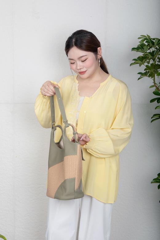 一周内发货🌿【拍1得2  子母包 头层牛皮编织包】通勤&度假，拼接感轻奢水桶包，休闲单肩包，可单肩、斜跨、手提，清新抹茶绿🍀 商品图8