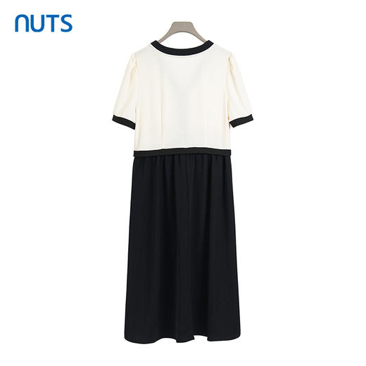 NUTS商场同款夏季V领时尚撞色优雅气质通勤短袖连衣裙428103483 商品图1