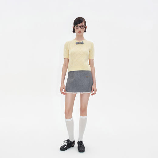 Herlian2025年秋季新品女士可拆卸蝴蝶结装饰针织短袖 商品图1