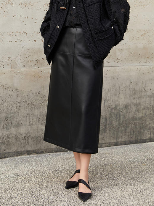 飒气御姐！黑色 pu 皮中长半身裙 简约直筒 通勤百搭皮裙 商品图0