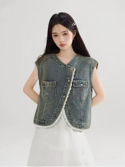 实物超好看【时装系列】ME TOWN'S （三季可穿）R332超好看蕾丝边牛仔马甲M1-2-喜出 商品图2