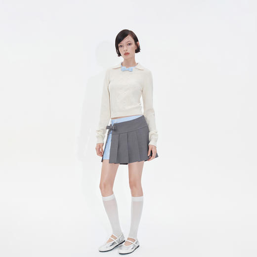 Herlian2025年秋季新品女士假两件格纹拼接不对称设计百褶裙 商品图1