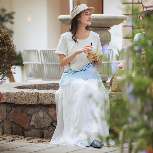 【林栖设计小店】（现货）【林栖推荐】蓝色海浪夏季新款白色T恤N1953213 商品图3