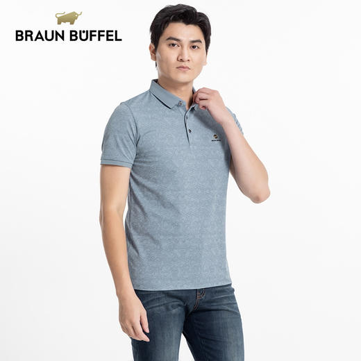 BRAUN BUFFEL/布兰施男士短袖T恤翻领满身提花桑蚕丝短POLO男上衣 商品图2