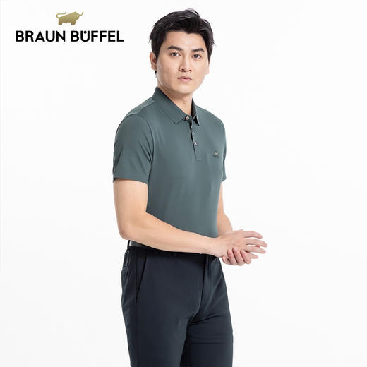 BRAUN BUFFEL/布兰施男士纯色polo衫商务休闲翻领短袖T恤通勤上衣 商品图1