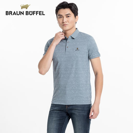 BRAUN BUFFEL/布兰施男士短袖T恤翻领满身提花桑蚕丝短POLO男上衣 商品图1