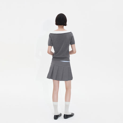 Herlian2025年秋季新品女士格纹拼接一字领针织短袖 商品图3