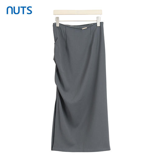 NUTS商场同款夏季灰色高级设计感气质褶皱半身长裙423061089 商品图0