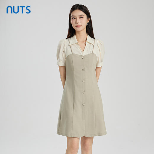 NUTS商场同款夏季时尚通勤气质拼接宽松短袖连衣裙425101018 商品图0