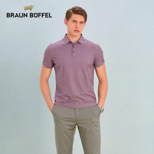 BRAUN BUFFEL/布兰施男士暗纹都市百搭男士短袖T恤翻领男式POLO衫 商品图1