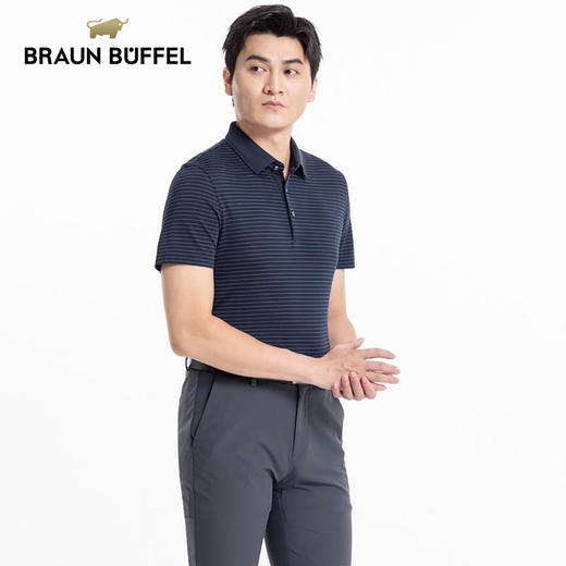 BRAUN BUFFEL/布兰施男士轻奢商务休闲POLO衫舒适百搭翻领横条T恤 商品图2