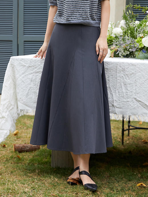 简约大气高腰深灰色半身裙 显瘦中长款伞裙 商品图0