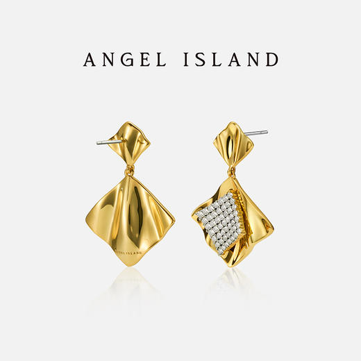 ANGEL ISLAND 「流光」锆石波浪菱形吊坠双色耳环 商品图2