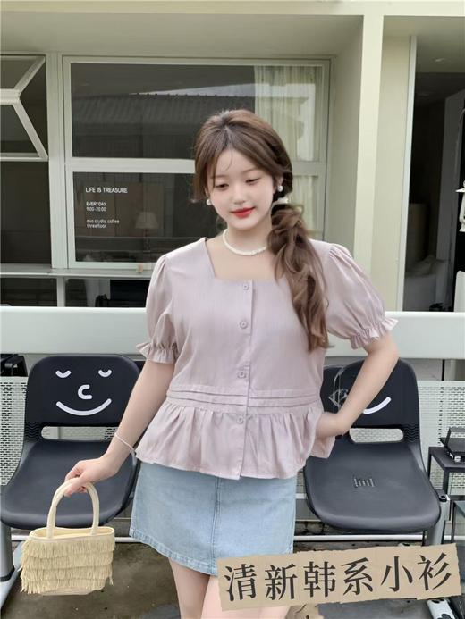 【韩系小衫】8855方领花边袖棉短袖小衫-喜出 商品图2