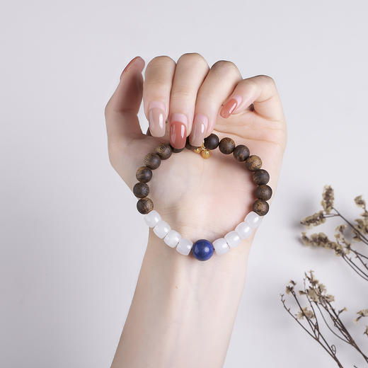 xy0448沉香+和田玉青金石生莲蓬手串 商品图5