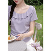 鹿向南「柔光梦境」紫色荷叶边正肩短袖T恤女夏季掐腰设计感上衣 商品缩略图4