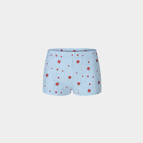 Herlian2025年秋季新品女士手工刺绣格纹碎花短裤