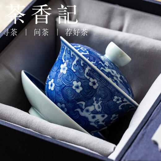 茶香记繁色青花海浪纹鹿鹿平安三才盖碗景德镇陶瓷茶碗130ml茶具 商品图4
