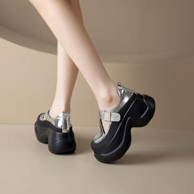 【预售5天】超轻厚底松糕T字带乐福鞋女真皮小个子增高舒适圆头百搭小皮鞋AD&854-639