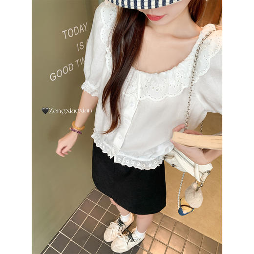 【169元任选2件】最后一波现货！法式白色花边拼接短袖衬衫 商品图2