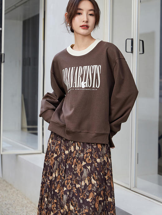 复古艺术感！棕调印花百褶半身裙，邂逅秋日浪漫 商品图1