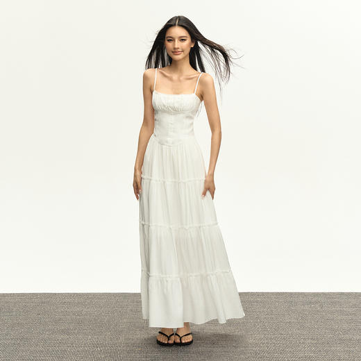 Ariseism美式复古白色吊带连衣裙女2025夏季新款裙子修身显瘦长裙 商品图1