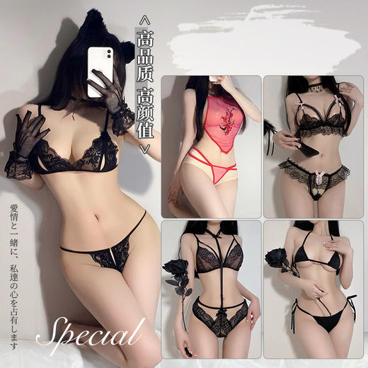 霏慕情趣内衣性感内衣三点式透视蕾丝胸罩开裆激情性用品套装诱惑 商品图1