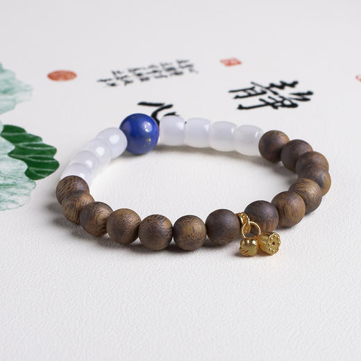 xy0448沉香+和田玉青金石生莲蓬手串 商品图2