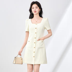 「高货wl」全新升级【铂金会员330/天猫439/差价109】(71251)洛诗琳法式名媛小香风连衣裙2025夏季方领收腰显瘦裙子女