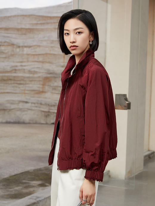 复古酒红短外套！立领宽松 2025 新款 休闲百搭夹克上衣 商品图0