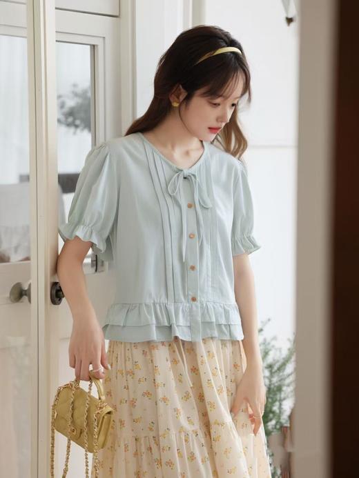 【韩系小衫】25088系带双层蛋糕短袖小衫-喜出 商品图0